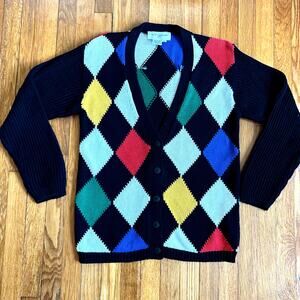 Vintage Vittadini Sport 80s Color Block Vibrant Cardigan Womens Sweater - Med